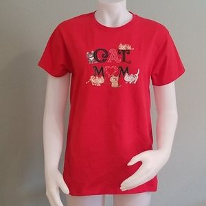 Women's Large Cat Mom Red Tshirt